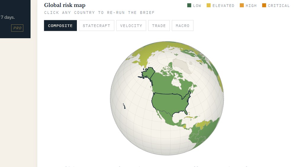 Global risk map with country scores across four dimensions